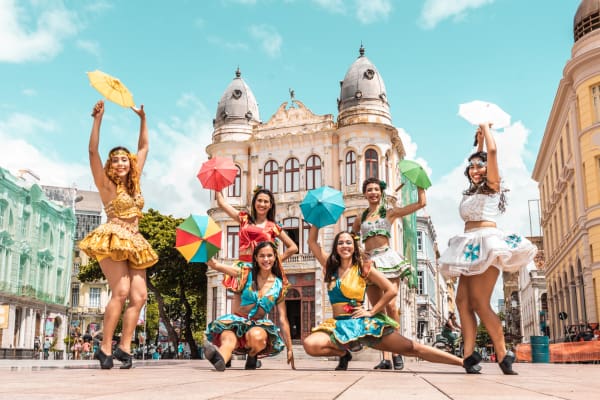 Frevo dancers at the street carnival in Recife, Pernambuco, Brazil